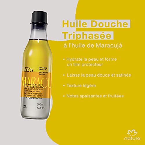 NATURA - Aceite de Ducha Trifásico Maracuja Natura Ekos - Hidrata y Protege la Piel - Para tu Bienestar y Relajación - Proporciona una Piel Suave y Radiante - 100 % Vegano - Cruelty Free - 200 ml