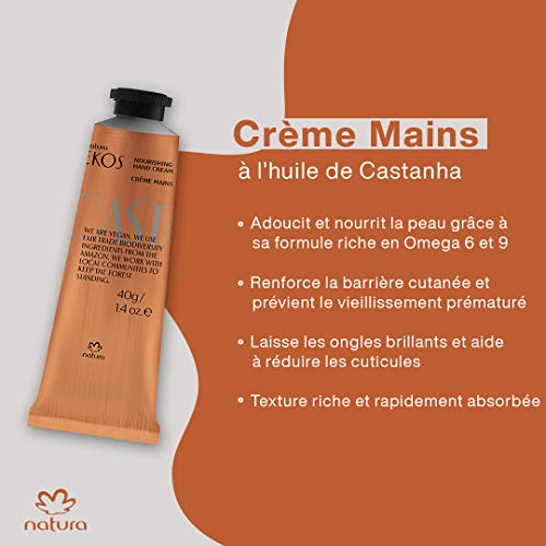 NATURA - Crema de Manos Castanha Natura Ekos - Nutrición e Hidratación Intensa - Para Manos Secas, Dañadas y Agrietadas - Absorción Rápida - 100 % Vegano - Cruelty Free - Tubo de 75 g