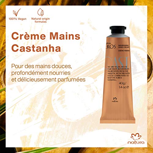 NATURA - Crema de Manos Castanha Natura Ekos - Nutrición e Hidratación Intensa - Para Manos Secas, Dañadas y Agrietadas - Absorción Rápida - 100 % Vegano - Cruelty Free - Tubo de 75 g