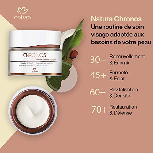 NATURA - Crema Facial Antisignos de Día 45+ Chronos - Firmeza y Luminosidad - Antienvejecimiento, Antiarrugas, Reafirmante - Protección Solar SPF30 - 100 % Vegano - Cruelty Free - 40 g