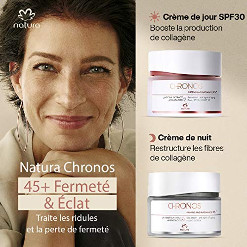 NATURA - Crema Facial Antisignos de Día 45+ Chronos - Firmeza y Luminosidad - Antienvejecimiento, Antiarrugas, Reafirmante - Protección Solar SPF30 - 100 % Vegano - Cruelty Free - 40 g