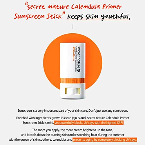 Nature Secret Calendula Primer Sunscreen Stick Spf 50+/pa++++, Protector Solar En Stick + Primer, Transparente, 20 Gramo