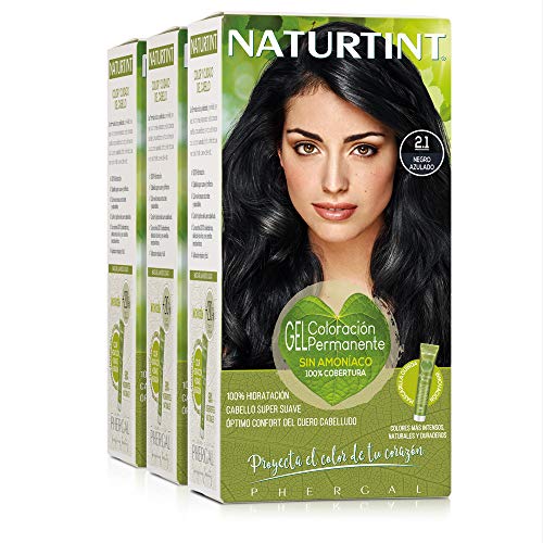 Naturtint Coloración 2.1 Negro Azulado, 100% Cobertura de canas y Hidratación, Ingredientes Vegetales y Aceites 100% Biobotánicos, Color Natural y Duradero, Sin Amoniaco, Pack de 3.