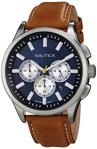 Nautica N16695G NCT 17 - Reloj de Acero Inoxidable Cepillado para Hombre con Banda marrón