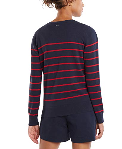 Nautica Women's Voyage Long Sleeve 100% Cotton Striped Crewneck Sweater