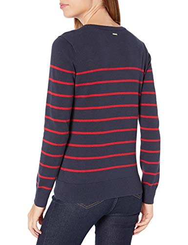 Nautica Women's Voyage Long Sleeve 100% Cotton Striped Crewneck Sweater