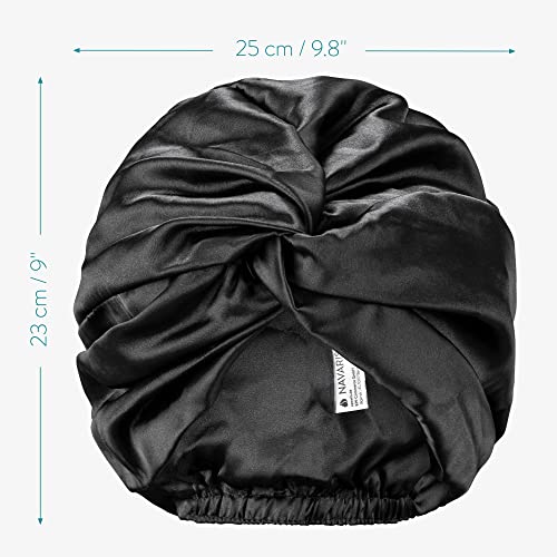 Navaris Gorro para dormir - Turbante de noche para pelo liso rizado - Pañuelo unisex hombre mujer para peinado reducir encrespamiento - Satén negro