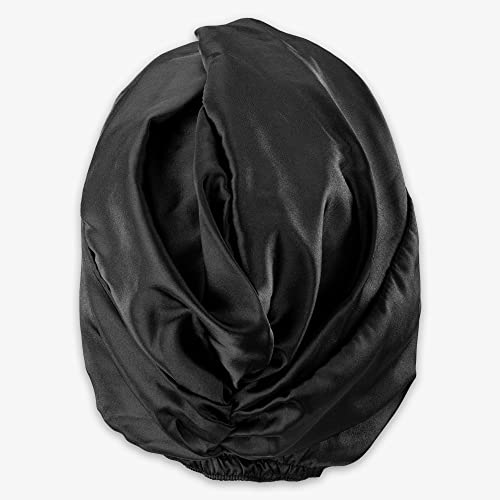 Navaris Gorro para dormir - Turbante de noche para pelo liso rizado - Pañuelo unisex hombre mujer para peinado reducir encrespamiento - Satén negro