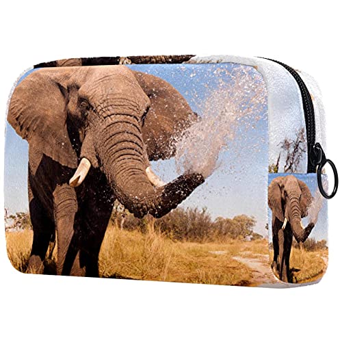 Neceser de Maquillaje para Neceser Estuche de Viaje cosmético Organizador Estuche para cosméticos Monedero,Elefante rociando Agua sobre su Tronco