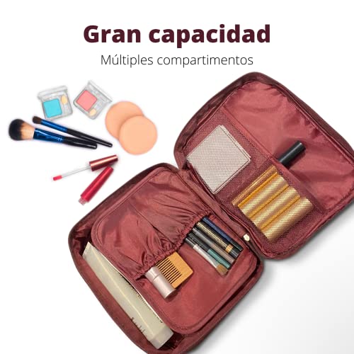 Neceser Maquillaje Compacto y Fácil de Transportar de Color Burdeo. Neceser Mujer Práctico y Universal Tanto para Organizador de Maquillaje como Neceser Viaje y Otros Accesorios