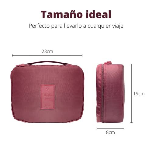 Neceser Maquillaje Compacto y Fácil de Transportar de Color Burdeo. Neceser Mujer Práctico y Universal Tanto para Organizador de Maquillaje como Neceser Viaje y Otros Accesorios