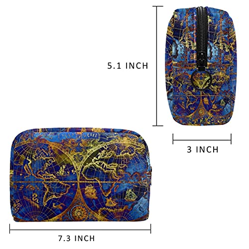 Neceser Maquillaje Portátil Mapa del Mundo Bolsa De Maquillaje Organizador De Maquillaje Bolso De Cosméticos De Viaje para Niñas Y Mujeres 18.5x7.5x13cm