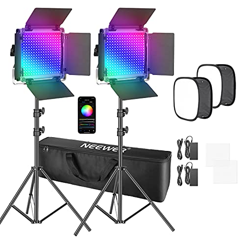 Neewer 2 Paquetes Luz LED 660 PRO RGB Control de Aplicación Kit de Iluminación Video con Soporte Softbox y Bolsa LED 660 SMD Regulables/CRI97+/3200K-5600K/0-360 Colores Ajustables/9 Escenas Aplicables