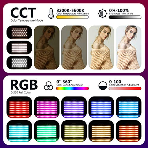 Neewer RGB Luz de Video con Control de Aplicación Luz LED de Cámara con 360° a Todo Color CRI95+ Ajustable de 3200K-5600K 9 Escenas de Luz para Iluminación Youtube Fotos (Batería No Incluida) RGB176