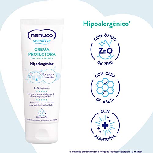 Nenuco - Sensitive crema protectora para la zona del pañal, hipoalergenica y sin perfumes añadidos, duplo pack 2x100ml