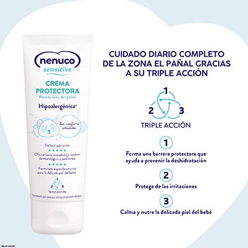 Nenuco - Sensitive crema protectora para la zona del pañal, hipoalergenica y sin perfumes añadidos, duplo pack 2x100ml