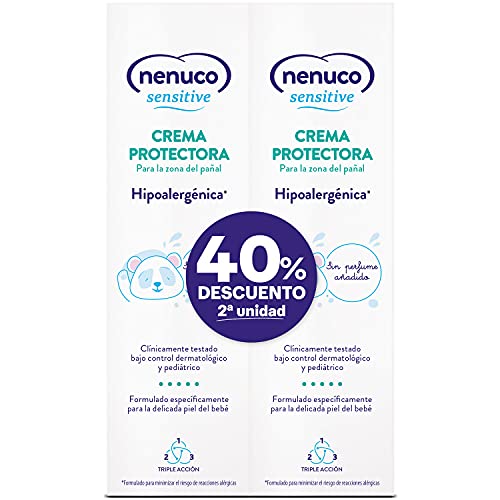 Nenuco - Sensitive crema protectora para la zona del pañal, hipoalergenica y sin perfumes añadidos, duplo pack 2x100ml