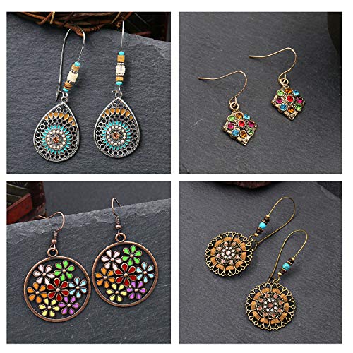 NEPAK 10 Pares de Pendientes Colgantes Bohemios de La Vendimia,Boho Cuelgan Los Pendientes,Big Circle Hook Earrings