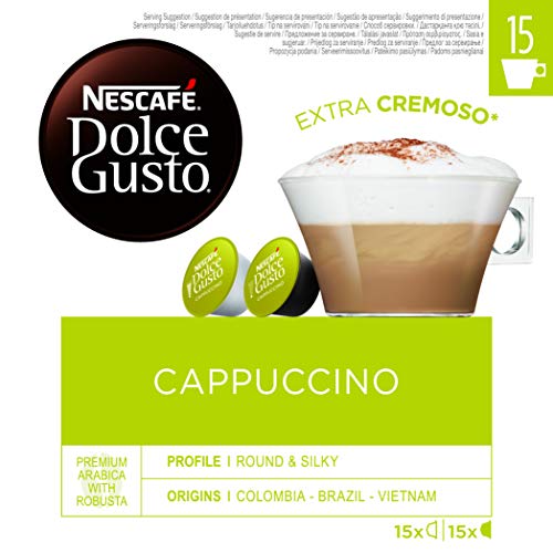 Nescafé Dolce Gusto Cápsulas de Café Capuccino Magnum, Café espresso intenso con espuma suave y cremosa leche, 45 cápsulas de café y 45 de leche para 45 tazas de 240 ml