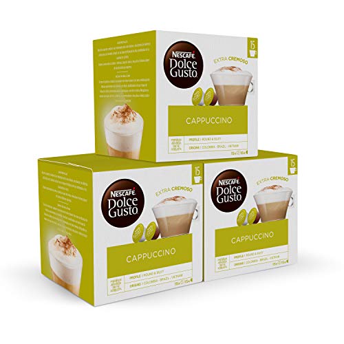 Nescafé Dolce Gusto Cápsulas de Café Capuccino Magnum, Café espresso intenso con espuma suave y cremosa leche, 45 cápsulas de café y 45 de leche para 45 tazas de 240 ml