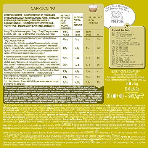 Nescafé Dolce Gusto Cápsulas de Café Capuccino Magnum, Café espresso intenso con espuma suave y cremosa leche, 45 cápsulas de café y 45 de leche para 45 tazas de 240 ml