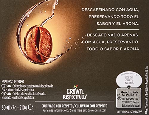 Nescafé Dolce Gusto Cápsulas de Café Espresso Intenso Descafeinado, Café Espresso Intenso sin cafeína, 3 cajas de 30 cápsulas - 90 Cápsulas