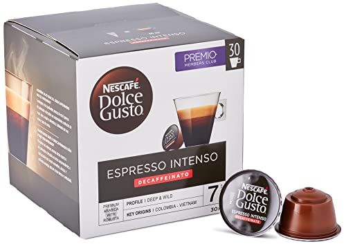 Nescafé Dolce Gusto Cápsulas de Café Espresso Intenso Descafeinado, Café Espresso Intenso sin cafeína, 3 cajas de 30 cápsulas - 90 Cápsulas