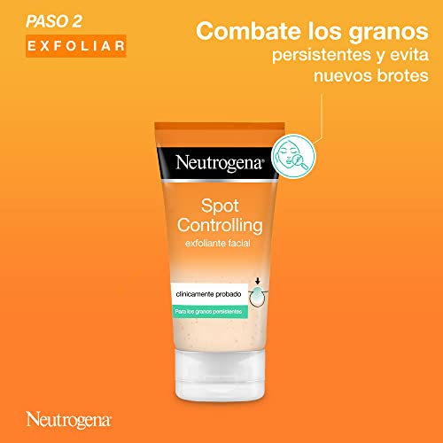 Neutrogena Spot Controlling, 1 Limpiador Facial, 1 Exfoliante Facial, 1 Hidratante Facial, con Ácido Salicílico para Piel Propensa al Acné, Pack de 3 Unidades