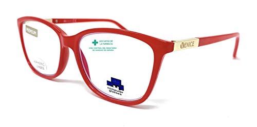 New model 2021 Gafas de lectura con filtro bloqueo de luz azul para gaming, ordenador, móvil. Anti fatiga, presbicia, vista cansada, Mujer Diseño en Colores. VENICE Smart (Rojo, 1,00)