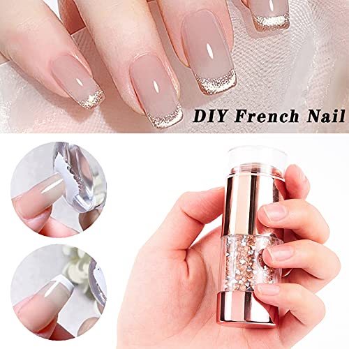 NICENEEDED Nail Art Stamper con raspadores, French Smile Line Herramientas incluidas Plantilla de impresión de esmalte de doble cabeza Sellos de silicona para belleza Nail Art DIY (Stytle 1)