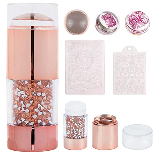 NICENEEDED Nail Art Stamper con raspadores, French Smile Line Herramientas incluidas Plantilla de impresión de esmalte de doble cabeza Sellos de silicona para belleza Nail Art DIY (Stytle 1)