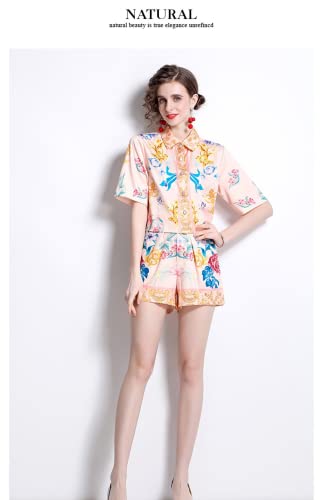 Niche Design New Holiday INS Wind Loose Sweet Summer Print Shirt Set, Rosa/Rebel Fun., Small