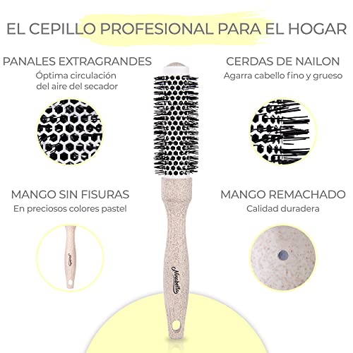 Ninabella Cepillo redondo orgánico, Cepillo de pelo de volumen para peinado profesional, secado con secador, alisado del cabello, Cepillo de iones de aluminio cerámico Naturaleza 1 pieza, 25 mm