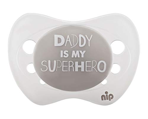 nip Juego de 4 chupetes de edición limitada, con texto en inglés "Lieblingsmensch" + Daddy is my superhero + I love Oma and Opa gut alles gut", talla 1, 0-6 meses, silicona, unisex