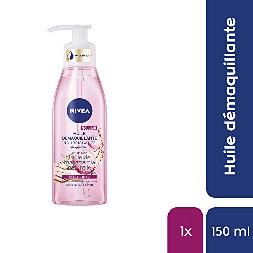 Nivea, Aceite desmaquillante nutritivo para cara y ojos, 150 ml, desmaquillante enriquecido con aceite de macadamia natural, cuidado facial para mujeres y pieles secas