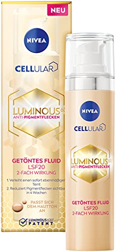 NIVEA Cellular Luminous 630 Fluido tintado con FPS 20 (40 ml), cuidado facial contra manchas pigmentarias y manchas de la edad, líquido hidratante con ácido hialurónico