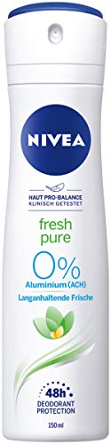 NIVEA Desodorante Fresh Pure en spray (150 ml), desodorante refrescante sin aluminio (ACH), desodorante nutritivo 48 h con protección antibacteriana