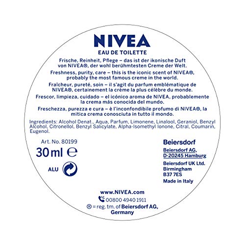 NIVEA Eau de Toilette, Agua de Tocador para Mujeres, Colonia NIVEA, con el Perfume de la crema NIVEA, en Frasco y Lata de Regalo, 1 x 30 ml