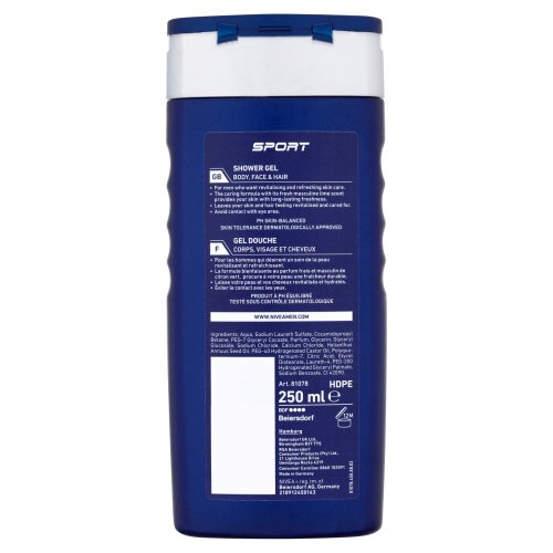 Nivea Gel de ducha deportivo para hombres, 250 ml