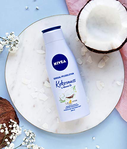 NIVEA Loción corporal Body Sensual de coco y aceite de Monoi en paquete de 6 unidades (6 x 200 ml), loción corporal de absorción rápida con aroma de coco, crema corporal para 24 horas de hidratación