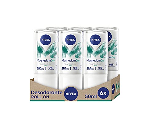 NIVEA Magnesium Dry Fresh en pack de 6 (6 x 50 ml), desodorante antitranspirante para una piel sana, desodorante roll on, protección eficaz 48 horas