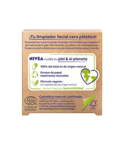 NIVEA Naturally Clean Exfoliante Facial Sólido Limpieza Profunda (1 x 75 g), limpiador facial 100% de origen natural, pastilla enriquecida con carbón activo