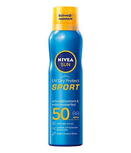 NIVEA SUN Spray solar UV Dry Protect Sport SPF 50 (200 ml), 100% transparente y refrescante, protección solar, resistente al sudor y extra resistente al agua.