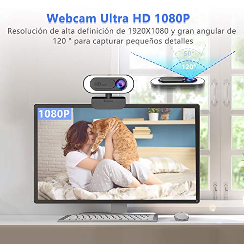 NIYPS Webcam PC con Microfono y Anillo de Luz, Camara Web 1080p con Tapa y Tripode para Ordenador/Portatil/Mac, Web CAM para Youtube, Skype, Zoom, Xbox One, Videoconferencia y Videollamadas