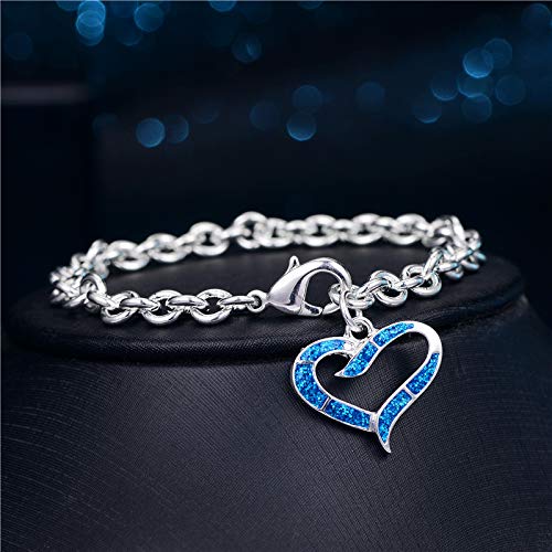 NOBRAND Bracciali a Forma di Cuore con Opale BLU Charm in Argento Colore Braccialetti con maglie a Catena Femme Regalo gioielli a Catena a Mano