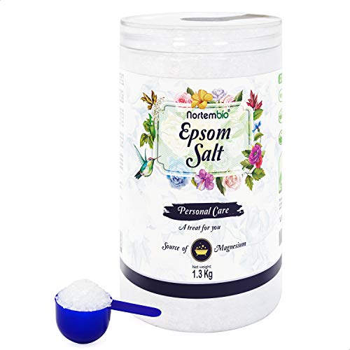 Nortembio Sal de Epsom 1,3 Kg. Fuente Concentrada de Sulfato de Magnesio. Sal de Baño 100% Pura, sin Aditivos. Relajación Muscular y Buen Sueño. E-Book Incluido.