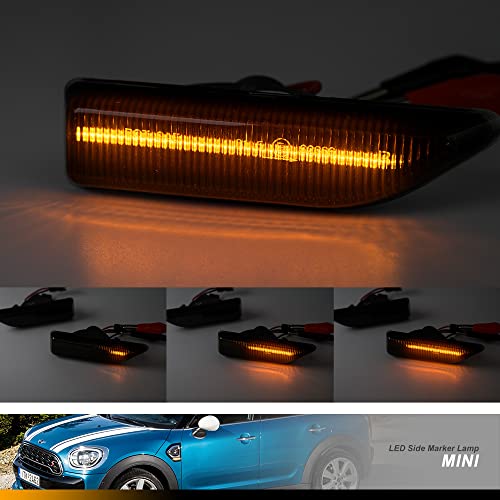 NSLUMO Indicadores laterales Led Repetidor Marcador Luz Mini Cooper Countryman F60 2017-up Ámbar Dinámico Secuencial Led Señal de giro Intermitente Lámpara 2pcs Lente ahumada