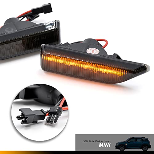 NSLUMO Indicadores laterales Led Repetidor Marcador Luz Mini Cooper Countryman F60 2017-up Ámbar Dinámico Secuencial Led Señal de giro Intermitente Lámpara 2pcs Lente ahumada