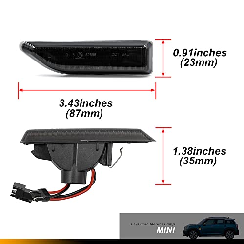 NSLUMO Indicadores laterales Led Repetidor Marcador Luz Mini Cooper Countryman F60 2017-up Ámbar Dinámico Secuencial Led Señal de giro Intermitente Lámpara 2pcs Lente ahumada