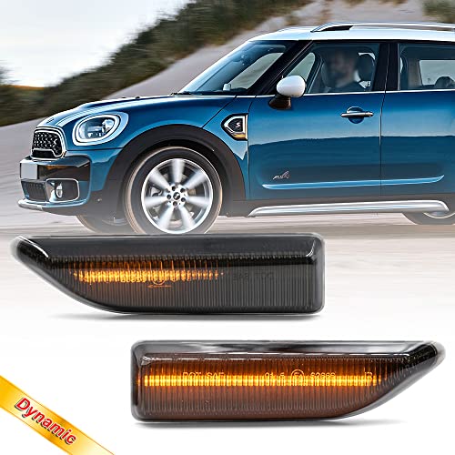 NSLUMO Indicadores laterales Led Repetidor Marcador Luz Mini Cooper Countryman F60 2017-up Ámbar Dinámico Secuencial Led Señal de giro Intermitente Lámpara 2pcs Lente ahumada